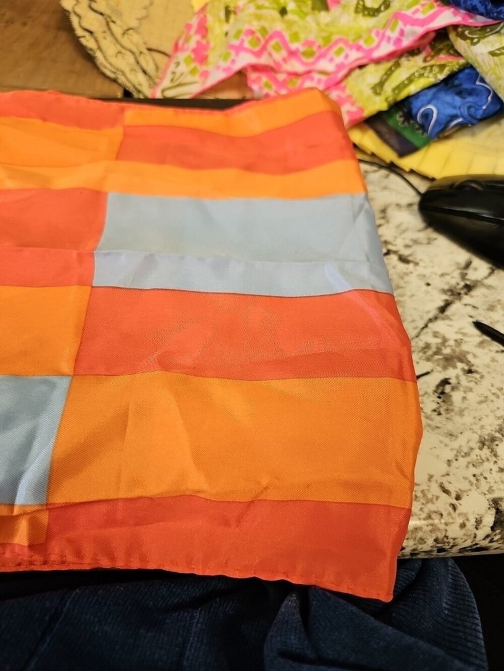 Scarf Orange /red/blue 40" X 10"